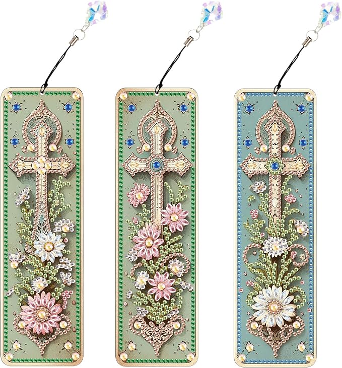 Tontut 3pcs Diamond Art Painting Kit Bookmarks, Cross Fine Universal DIY Bookmarks, Lightweight and Durable for Reading Lovers