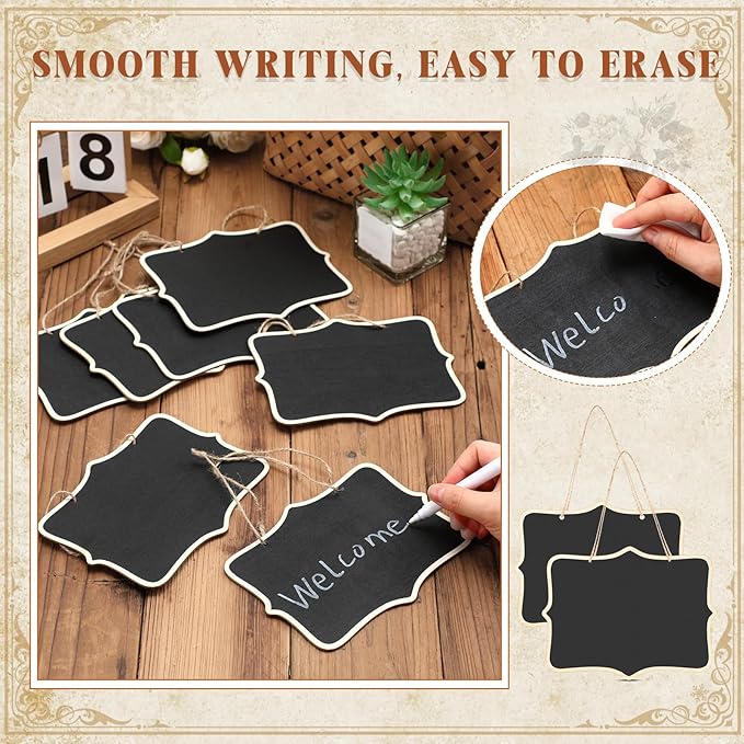 EBOOT 20 Pcs Mini Chalkboard Sign Reusable Wood Chalkboards with Hanging String Erasable Double Sided Small Hanging Blackboard for Message Board Sigs Price Labels Party Buffet Plant Food Name Tag