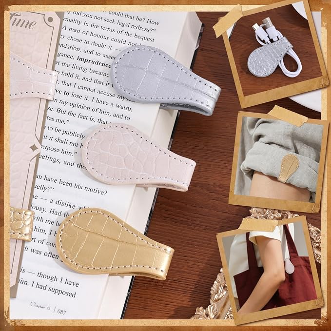 3PCS Vintage Magnetic Leather Bookmark, Leather Magnetic Bookmarks for Women, Magnetic PU Bookmarks Clip Book Accessories, Golden Pattern