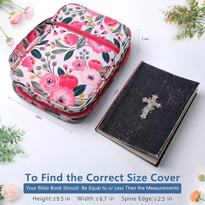 G-LEAF Bible Cover Case/Book Cover, Bible Case for Women Girls, Bible Cover Bags Floral Pattern With Handle Fits for Standard Size Bible, 9.5x6.7x2.5 In