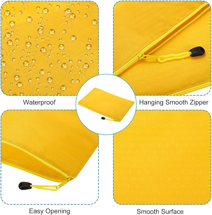 PATIKIL Waterproof Zipper File Bags, 3 Pack A5 Document Holders Pencil Pouch for Office, Yellow