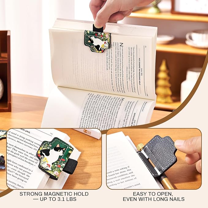 2 Pcs Cat Magnetic Bookmarks with Gift Box,Book Leather Markers for Women, Book Marks Cute Bookmarks for Women, Cute Magnetic Bookmarks for Women, Book Marks for Reading Women