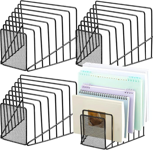 4 Pcs 7 Section Wire File Organizer for Desk, Metal Mesh Incline File Holder, Letter & Magazine Folder Rack, Desktop Paper Sorter for Home Office Back to School (Black)