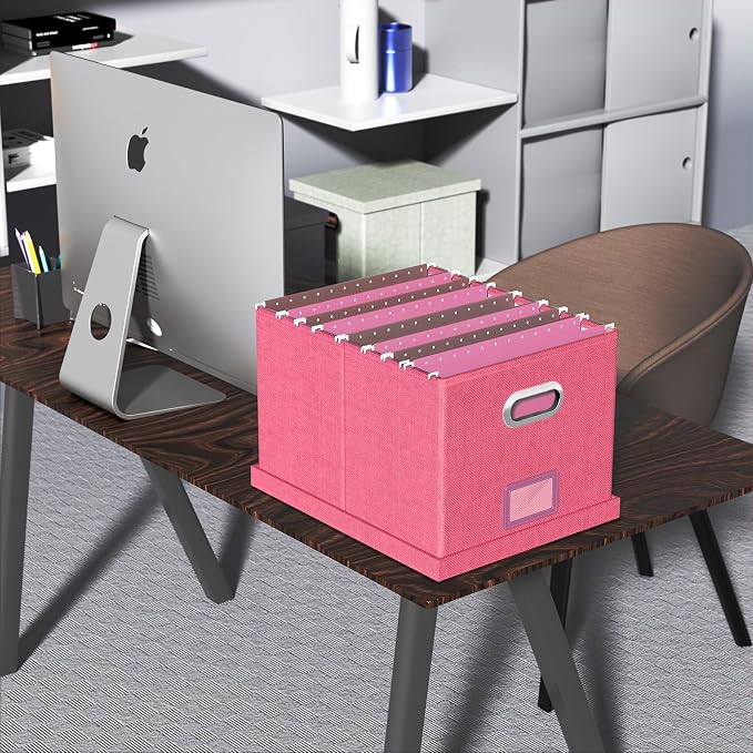 Oterri 2 Pack File Storage Organizer Box,Filing Box,Portable File Box with Lid,Fit for Letter/Legal File Folder Storage,Hot-pink-Box only