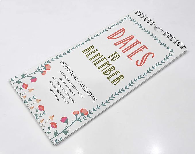 Floral Rustic Perpetual Calendar Birthday Wall Hanging Anniversary Special Event Reminder Calendar Book Journal Stationary Wall Hanging Birthday Gift Card Planner Organizer