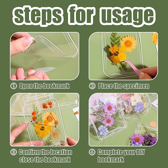 Large Size Transparent Dried Flower Bookmarks, 40 PCS Handmade DIY Flower Page Clips,World in Bottle-Making Stunning Herbarium(Glass Bottle and Wishing Bottle)