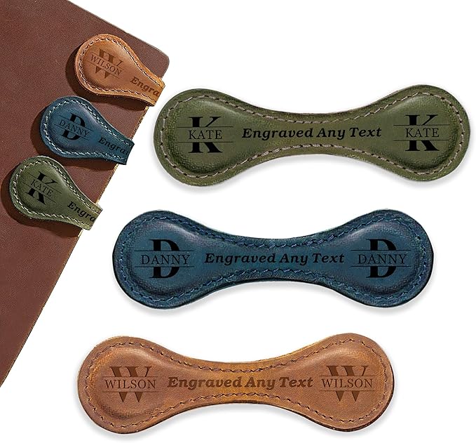 Personalized Magnetic Bookmark for Men, Leather Book Clip Engraved Book Marks for Women, Personalized Gifts for Book Lovers, Christmas, Birthday, Valentines Day (Blue-Magnetic)