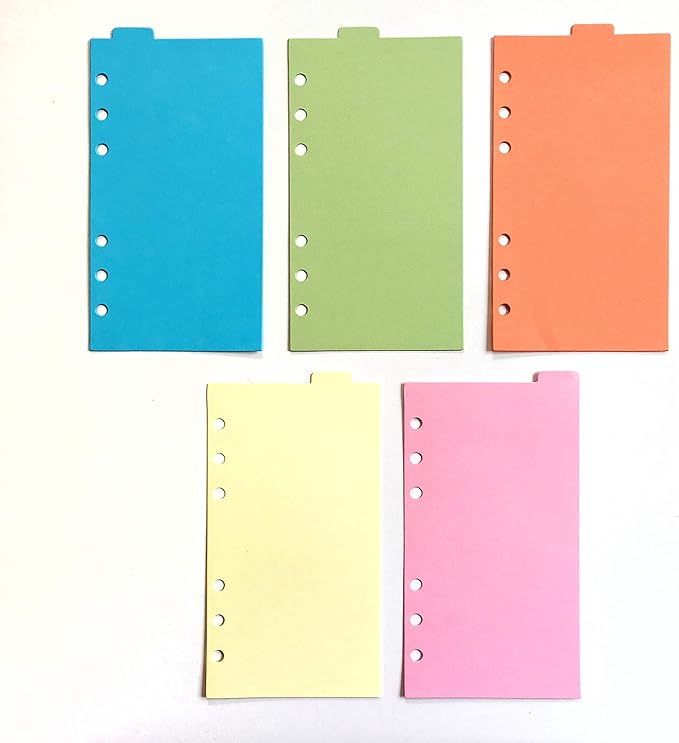 Index Tabs for A5/A6 6-Holes Cover Round Ring View Binder File Folder Loose Leaf Sheet Protectors Binder Cover Protector (Divider Vertical Colored Paper, A6/17cm*10cm/6 Inch)