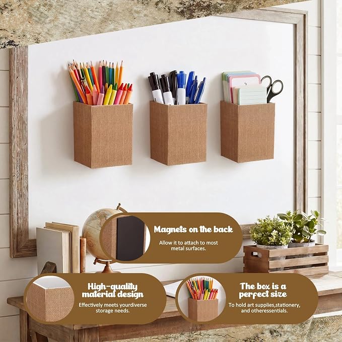 6 Pcs Farmhouse Classroom Decor Classroom Magnetic Storage Boxes Magnetic Storage Containers Plastics Pen Holder for Refrigerator Whiteboard Home Office School Organizer Supply