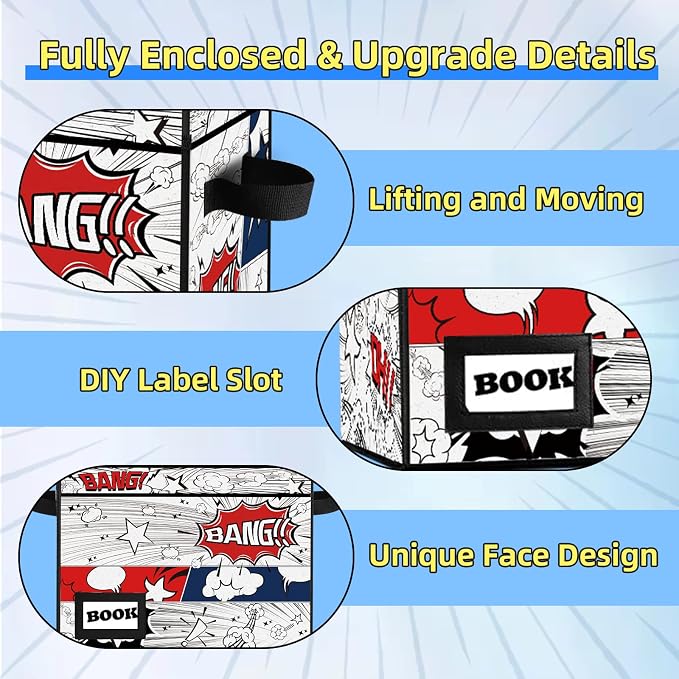 5 Pack Comic Book Storage Box, 15.8" X 7.8" X 11.8", Collapsible Holds 160-180 Comic Book Short Box Bin Container Holder Shelf(Cartoon Clock)