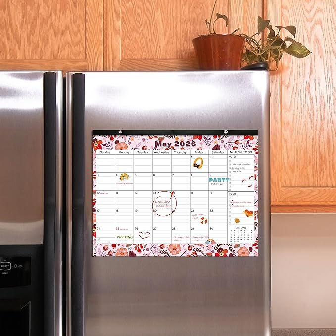 January 2026 to June 2027 Desk Calendar 2026-2027, Large Monthly 18 Months Academic Planner 17.3" x 13.2'' Floral Design with Magnets for Fridge by FFN