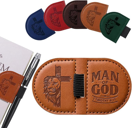 Epakh 16 Pcs Bulk Fathers Day Christian Gifts for Men Church Religious Man of God Leather Magnetic Bookmarks Pen Holder Religious Bible Verse Magnetic Bookmark Gifts for Men Book Lovers (Classic)