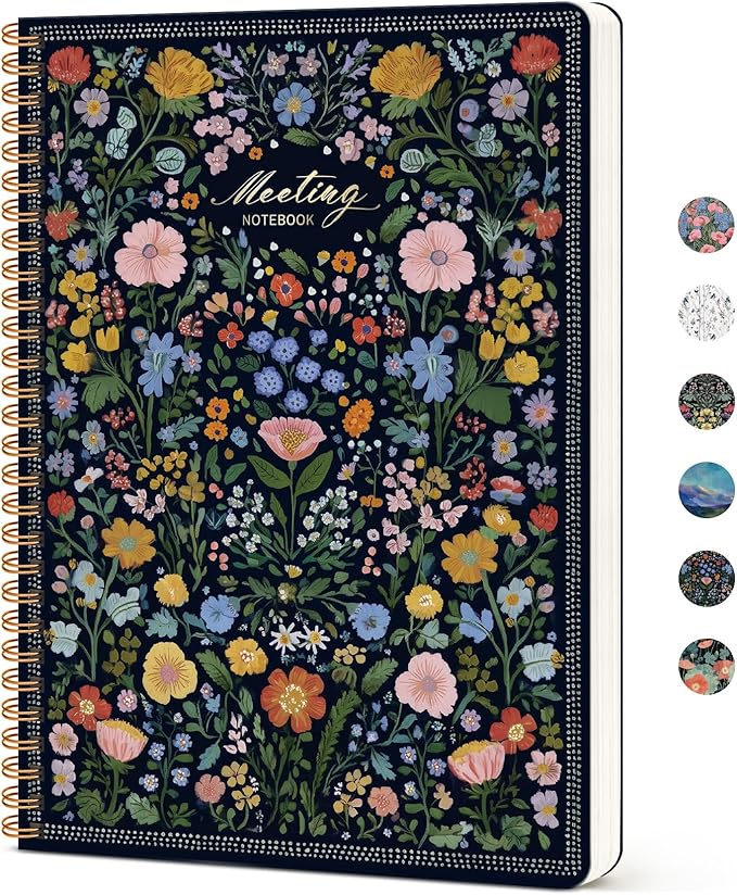 Meeting Notebook for Work Organization - Work notebook with action items, Meeting Minutes Planner Notebook, Perfect Office Supplies for Men & Women - Garden of Whimsy
