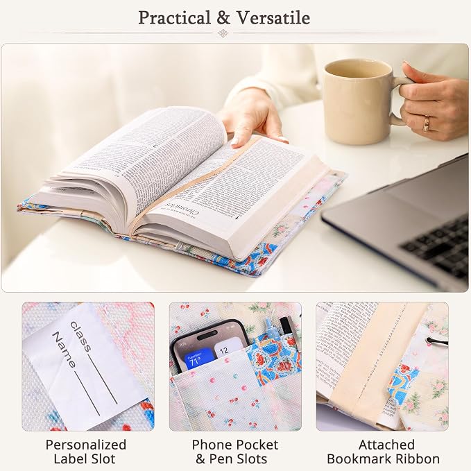 Aplufine Adjustable Fabric Book Cover with Elastic Band, Washable Reusable Book Sleeve for Hardcover Books, Textbooks, Novels & Journals, Book Protector with Pocket & Bookmark,Book Gift