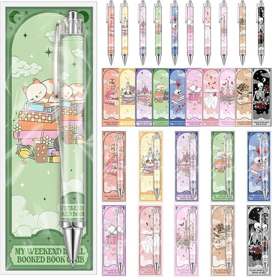 Affrolling 60 Pcs 20 Set Book Club Tarot Bookmarks and Pens Double Sided Romance Reading Lover Gifts Dark Romance Book Club Readers Accessories Supplies Gifts Bulk for Women Teachers Reading