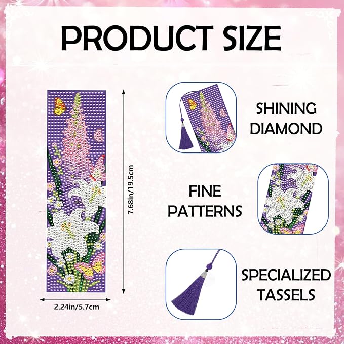 Diamond Art Painting Bookmarks - 8 PCS DIY Flower Butterfly Diamond Painting Kits for Adults Spring Art Craft Supplies Birthday Festival Gift for Beginners Book Lovers