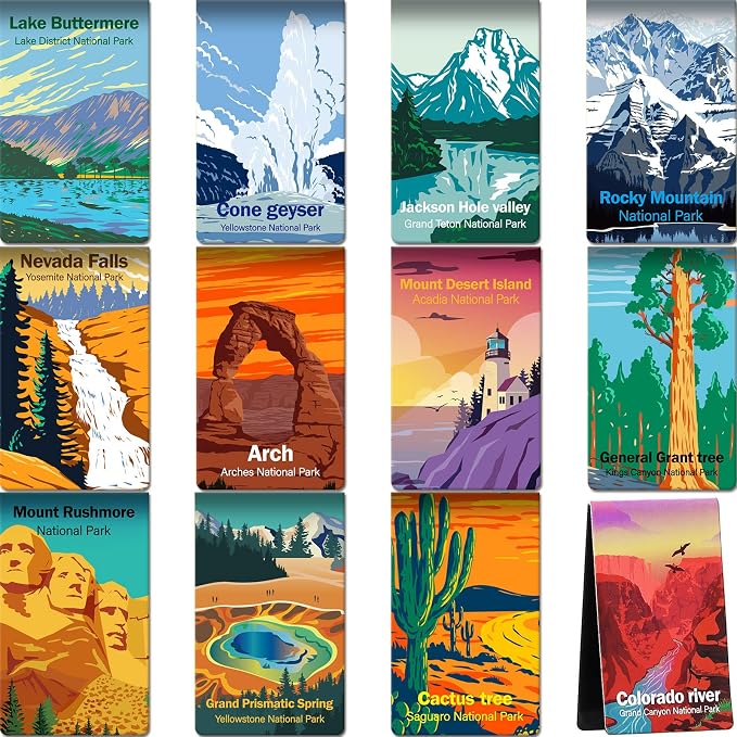Outus 48 Pcs National Park Magnetic Bookmarks Page Markers Assorted Inspirational Book Mark Clip Set with National Park Landscape for Book Lovers Students Teachers Reading