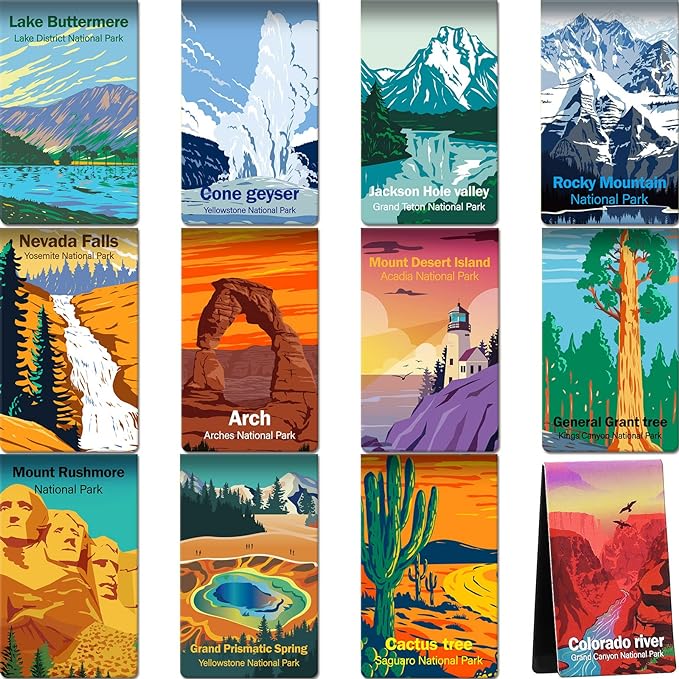 Outus 24 Pcs Magnetic Bookmarks National Park Magnetic Page Markers Assorted Inspirational Book Mark Set with National Park Landscape Bookmarker Clip Gift for Book Lovers Students Teachers