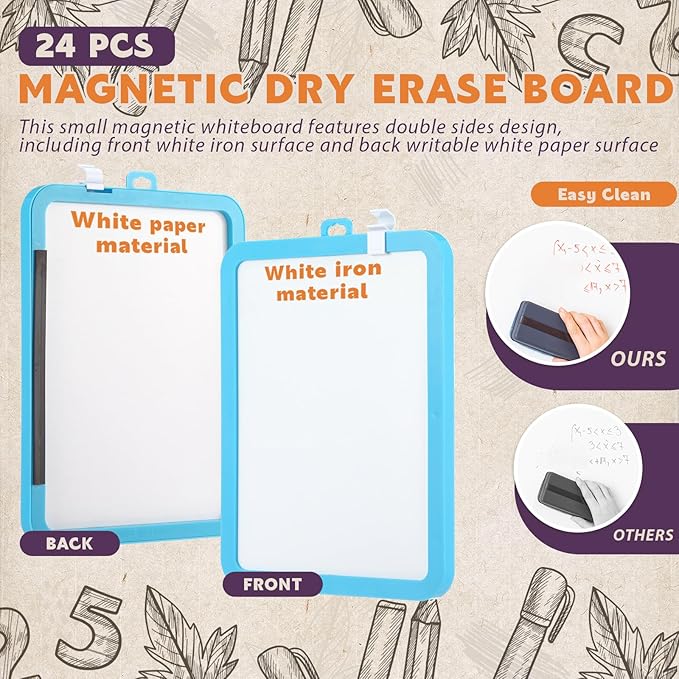 Outus 24 Pcs Dry Erase Mini White Boards Bulk 8.5 x 11'' Small Magnetic Whiteboard Double Sided Colored Writing Boards for Kids Students Locker Fridge (Colorful)