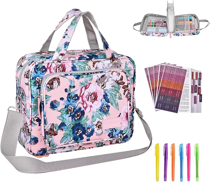 Derstuewe Bible Cover Case for Women – Stylish & Durable Zippered Bible Bag with Handle & Pocket, Fits Standard & Large Bibles, Perfect for Church, Travel, Study & Gifts, Big Flower
