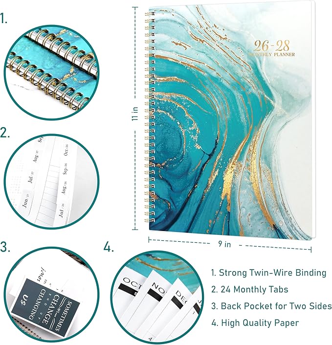 2026-2028 Monthly Planner/Calendar - July 2026 - June 2028, 9" x 11", 2026-2028 Calendar Spiral Bound, 2 Year Monthly Planner with Tabs