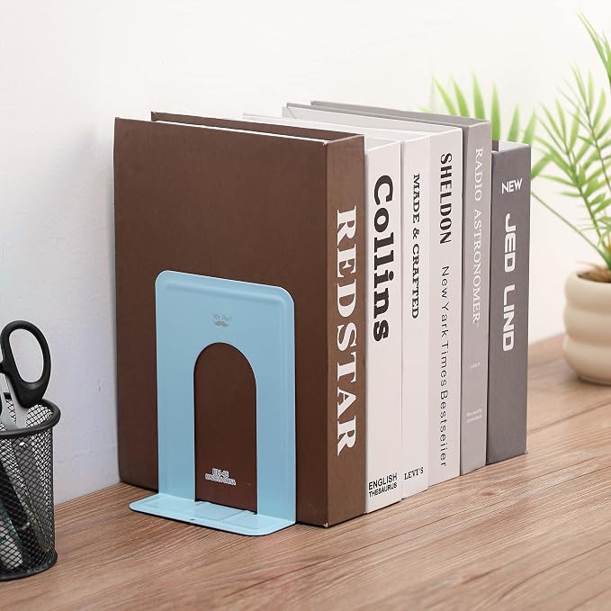 Mr. Pen- Book Ends, 4 Pack, Light Blue, Heavy Duty Metal Bookends for Shelves, Book Holders for Shelves, Metal Bookends