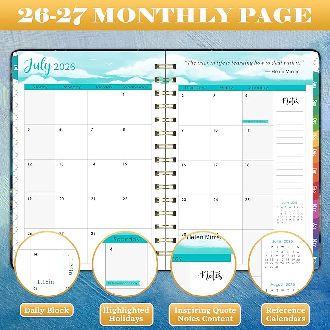 2026-2027 Planner - 8.4"x 6.3" Planner Weekly and Monthly 2026-2027, from JULY 2026 to JUNE 2027, Academic Planners 26-27with Tabs, Twin-Wire Binding, Inner Pocket, Thick Paper - Dreaming Sea