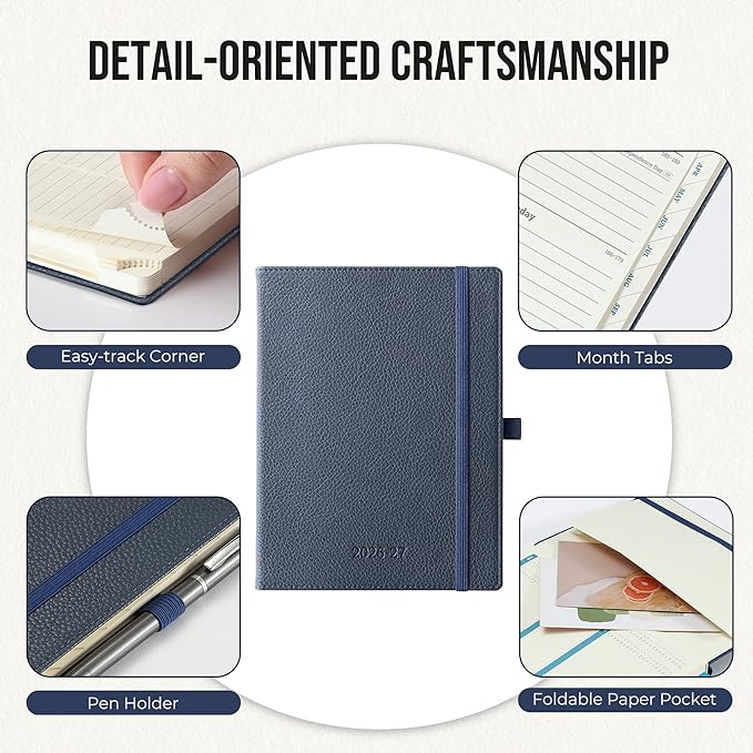 Weekly Planner 2026-2027 A5 (6.5" x 8.5") 12 Months (Jul'26 - Jun'27) Weekly & Monthly Planner with Month Tabs & Inner Pocket, Expenses/Note Pages, PU Leather Blue