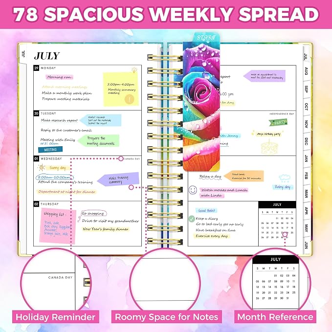 Planner 2026-2027, 18 Month Weekly and Monthly Academic Planner, July. 2026 - Dec. 2027, 6.6" x 8.3" A5 Hardcover Calendar Planner with Page Tabs, Separator Page, Inner Pocket, Bookmark, Stickers, Sticky Note Set