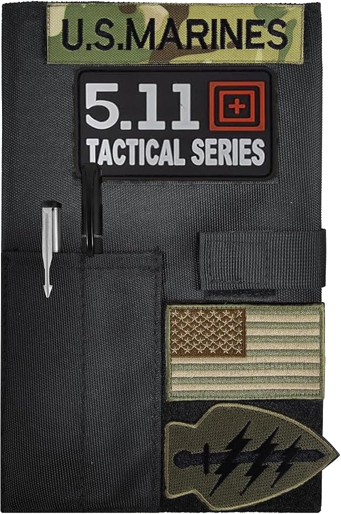 OCP Military Book Cover, Tactical Notebook Cover for 5.5”X 8” Journal Notebook Cover, OCP Green Book Cover, Field Notes Ring Binder (Black, 5.5”X 8”)