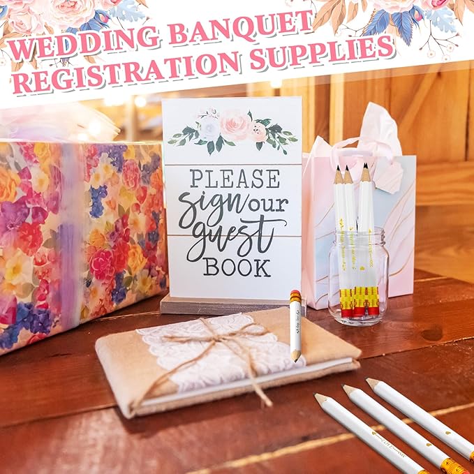 Crtiin 50 Pcs Bridal Shower Pencils Half Golf Wedding Pencils with Eraser 4 Inch Short Pocket Pre Sharpened for Wedding Game Bridal Shower Presents Classroom School(White)