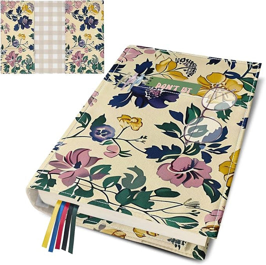 Adjustable Book Covers for Paperbacks,Washable Soft Canvas Fabric Book Cover Protector with Bookmark,Double Side Floral Print Book Cover Hardback for Hardcover Bible Book Lovers Gift
