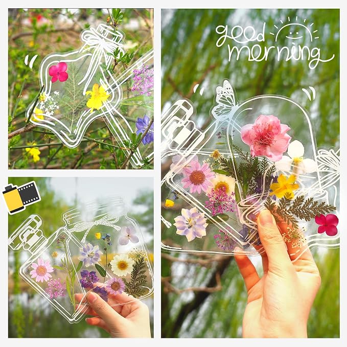 40Pcs DIY Bookmarks Kit, Transparent Dried Flower Bookmark, Filling Bookmarks with Flowers, 20 Styles Handmade DIY Bookmark Comes with 48Pcs Tab to Make Easier (Style 2)