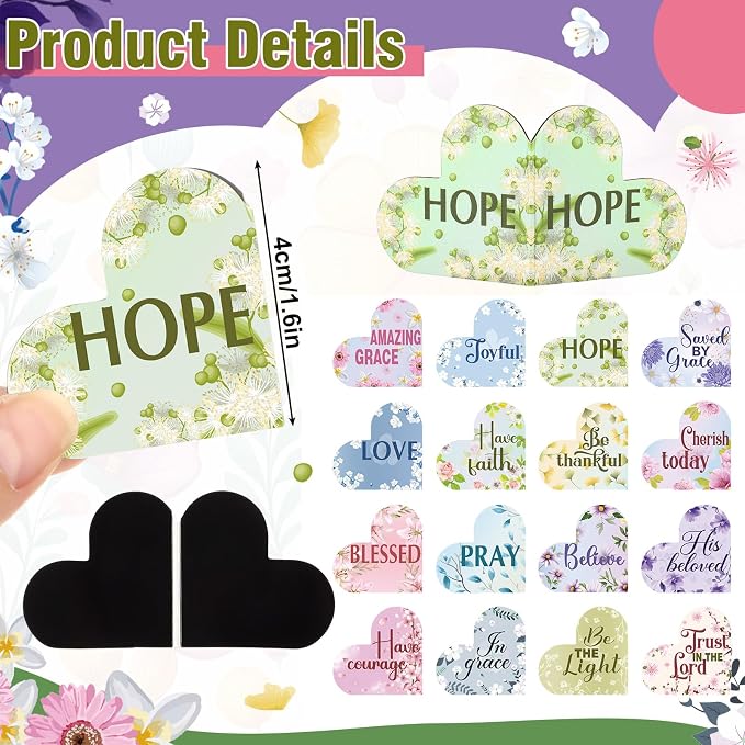 Skyygemm 48 Pcs Christian Bible Magnetic Bookmark Inspirational Bookmarks Religious Gift with Bible Verse Heart Shaped Floral Magnetic Page Clips for Mother's Day Mom Women Church