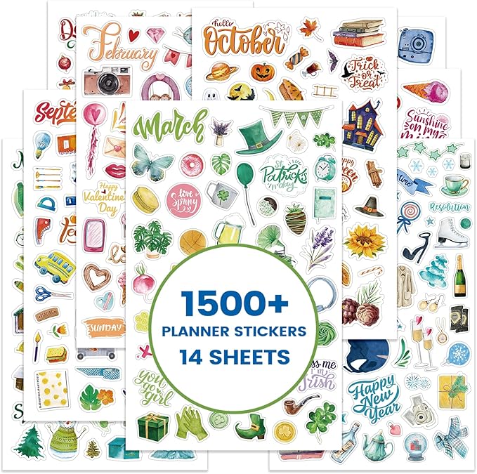 Planner Stickers - Calendar Stickers for Celebration and Decoration, 12 Monthly Festival Theme Sticker for Adults Planner, for Festival Events, Daily Tasks(14 Sheets, 1500+ Sticker Per Pack)