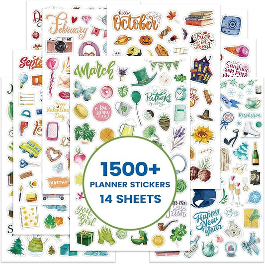 Planner Stickers - Calendar Stickers for Celebration and Decoration, 12 Monthly Festival Theme Sticker for Adults Planner, for Festival Events, Daily Tasks(14 Sheets, 1500+ Sticker Per Pack)