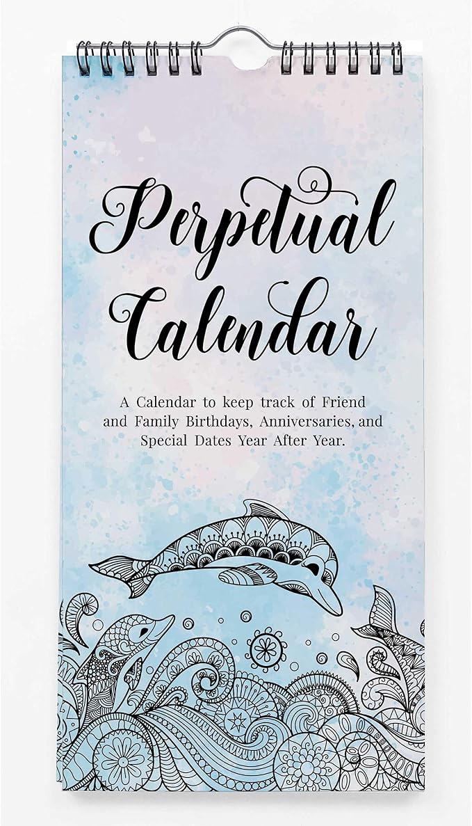 Dolphin Rustic Perpetual Calendar Birthday Wall Hanging Anniversary Special Event Reminder Calendar Book Journal Stationary Wall Hanging Birthday Gift Card Planner Organizer