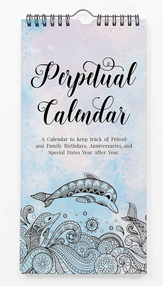 Dolphin Rustic Perpetual Calendar Birthday Wall Hanging Anniversary Special Event Reminder Calendar Book Journal Stationary Wall Hanging Birthday Gift Card Planner Organizer