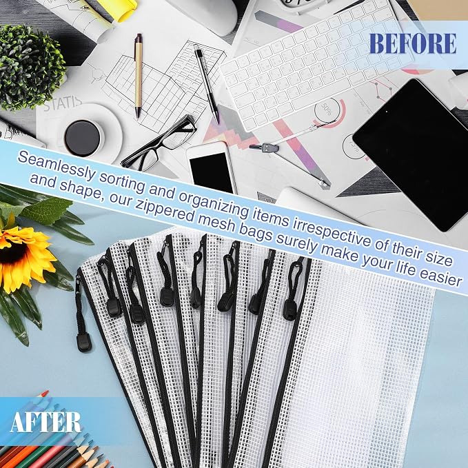 Jetec 32 Pcs Mesh Zipper Bags Toy Storage Bikini Organizer Bag Bolsas Para Guardar Trajes De Bano Waterproof Zipper Reusable Pouch Puzzle Multipurpose for Storage Office(Black,9.5 x 4.5 Inch)