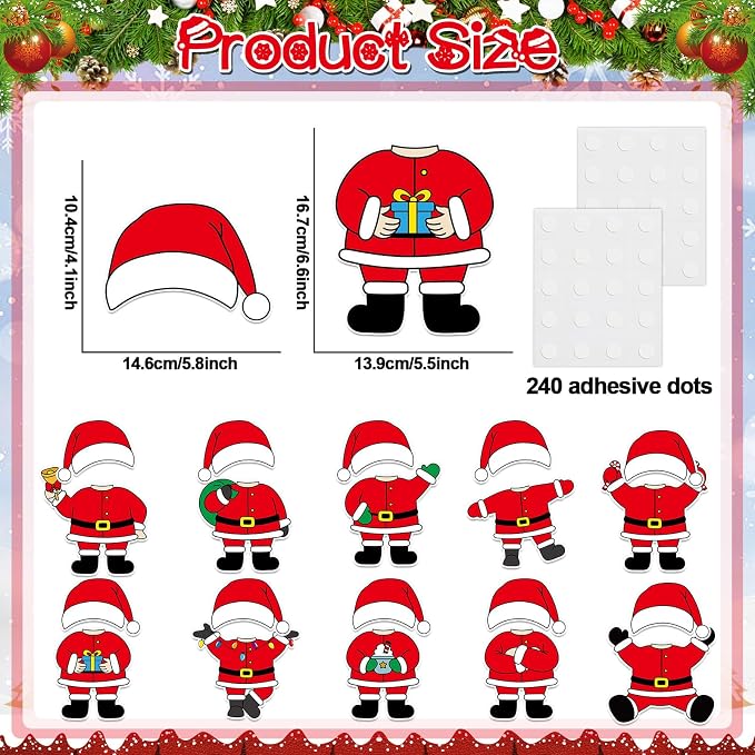60pcs Christmas Theme Cutouts Santa Claus Bulletin Board Decorations Xmas Santa Claus Paper Cut-Outs Classroom Decor for Xmas Classroom DIY Craft Photo Wall Door Christmas Winter Party Supplies