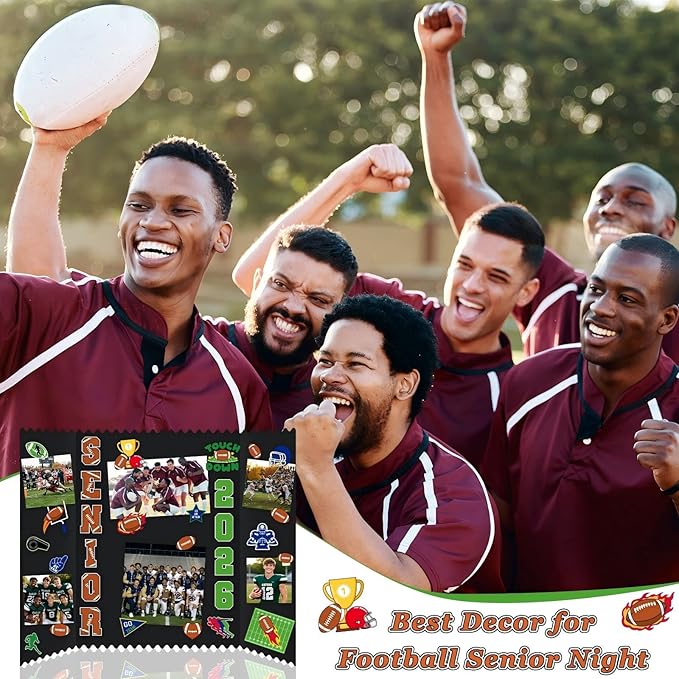 Tinlade 3 Set Football Senior Night Gifts Senior 2026 Photo Display Board 24" x 16" Trifold Poster Board with Football Themed Stickers for Graduation Picture Frame Sport Theme Party Supplies