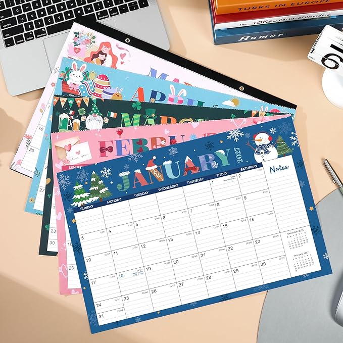 Desk Calendar 2026-2027 - Calendar 2026-2027 from July 2026 to December 2027, 12" x 17", 18 Monthly Desk Calendar with Protector Corner- Holiday Design
