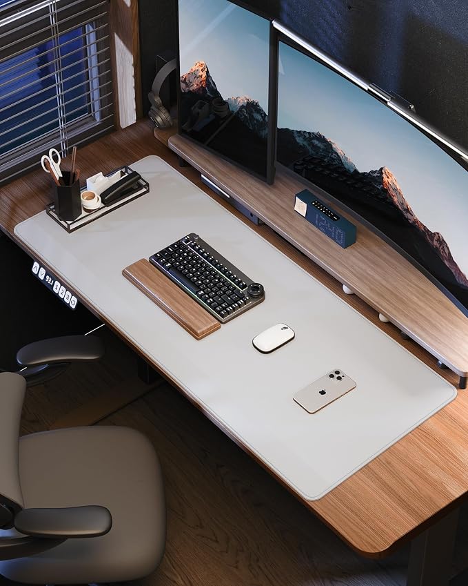 AFIING Large Desk Mat 55" x 24" - PU Leather Desk Pad Protector, Waterproof Non-Slip Extended Mouse Pad for Office Desk, Keyboard, Laptop and Home Workspace (Ivory White)