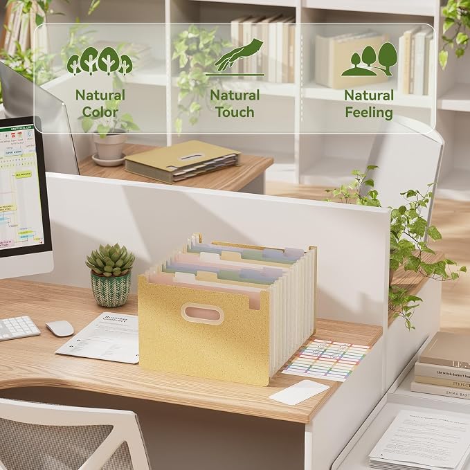 EcoStash 12 Pockets Accordion File Organizer, Wheat Straw File Folders, Upright & Open Top, Monthly Bill Receipt Organizer, 100% BPA Free, Return to Nature, Letter/A4 Size - Wheat Yellow