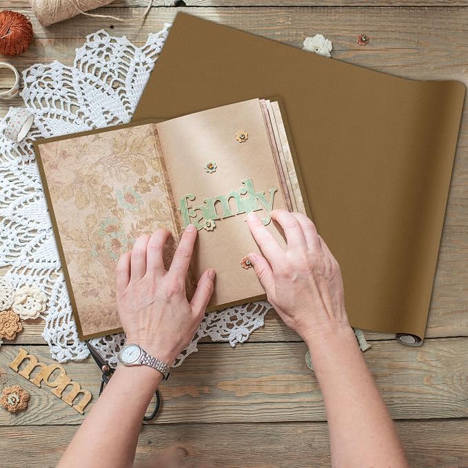 PerKoop Book Cloth for Book Binding 40 x 16 Inch Fabric Surface Paper Backed Bookcover Archival European Durable Strong Bookbinding Supplies Cover Books Album Scrapbooking (Brown)