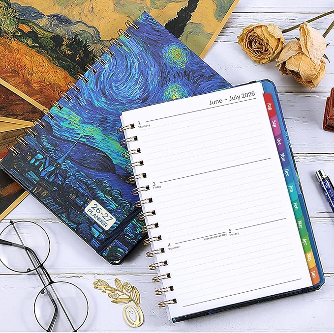 2026-2027 Planner – Jul.2026 - Jun.2027, Weekly ＆ Monthly Academic Planner 2026-2027, with Tabs, 6.4" x 8.5", Hardcover, Strong Binding, Thick Paper, Back Pocket, Elastic Closure, Inner Pocket