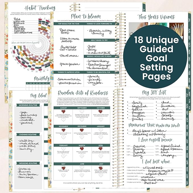 bloom daily planners HARDCOVER Planner 2026-2027 for Women - Academic Year (July 2026 - July 2027) 13 Months - A5 Monthly & Weekly Agenda Book - 5.5” x 8.25” - Garden Party, Beige