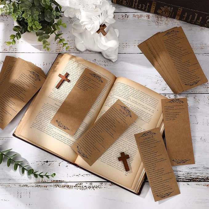 Skyygemm 100 Pcs Psalm 91 Bookmarks Bulk Clergy Appreciation Gift Christian Bible Scripture Kraft Paper Prayer Card Religious Verse Inspirational Sunday School Teacher Gift for Church Pastor (Spanish)
