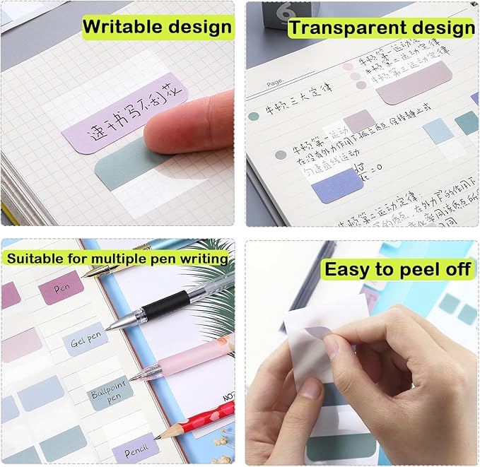 240PCS Sticky Index Tabs, Colored Strip Page Markers, Writable and Repositionable File Tabs Flags for Pages, Reading Notes, Classify Files, 12 Colors(1.8x1 inch)