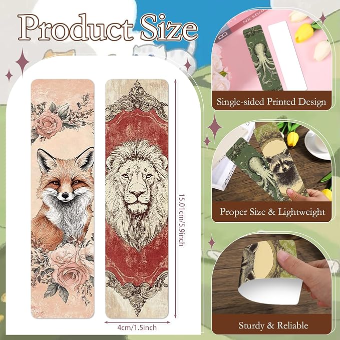 Wxiben Vintage Animal Bookmarks Gifts - 90 Pcs Cartoon Animals Paper Bookmarks Dog Retro Rabbit Book Markers Page Clip Gift for Women Men Teachers Office Book Lovers Bookish Reading Supplies